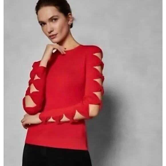 Ted Baker Women's Red Yonoh Cutout Bow Sleeve Sweater Size Large